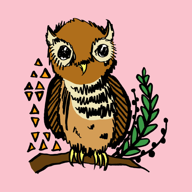 Hand Drawn Owl In Nature by Tessa McSorley