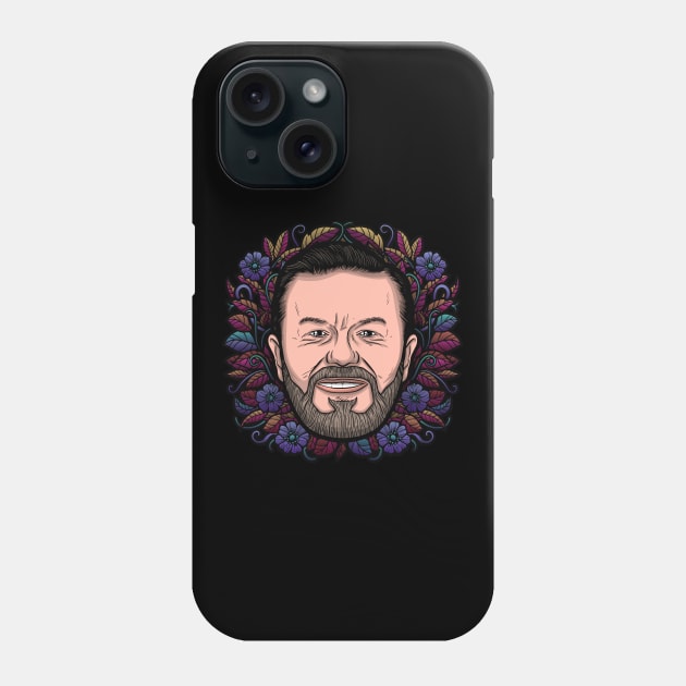 Ricky Gervais (Flowered) Phone Case by Baddest Shirt Co.