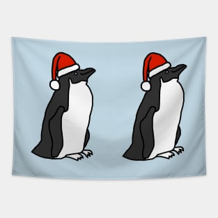 Two Penguins Wearing Christmas Santa Hats Tapestry