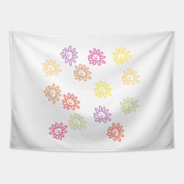 Pastel Daisy Flowers Smiley Face Tapestry by ellenhenryart