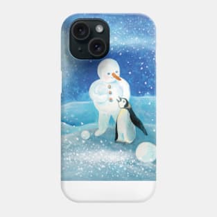 Snowman & penguin Illustration Phone Case