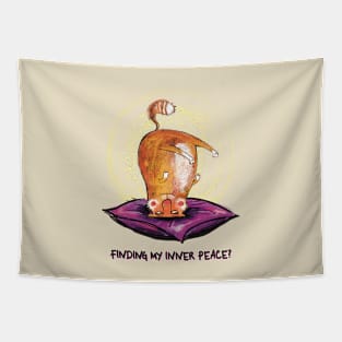 Funny orange, ginger, Cat trying to find inner peace with yoga Tapestry