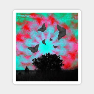 Dark butterflies in surreal mandala landscape Magnet