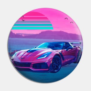 Car Retro Mountain Synthwave Pin