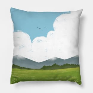 Calm Beautiful Landscape Mountains blue sky Pillow