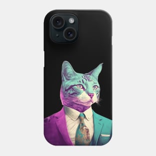 Vaporwave Cat in a Suit Phone Case