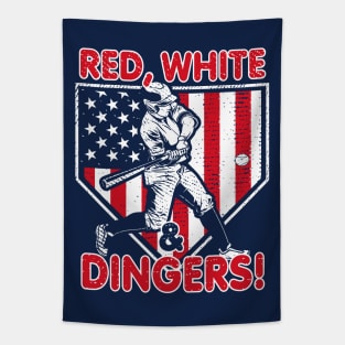 Red White and Dingers USA American Flag Baseball Hitter Funny Baseball Saying Tapestry