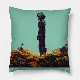 Cyber Kid in a field Pillow