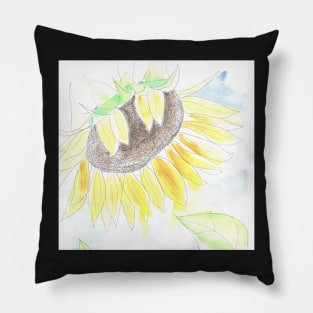 Sunflower with pencil and loose watercolor Pillow