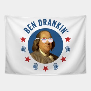 Ben Drankin': Retro Ben Franklin with Patriotic 4th of July Sunglasses Tapestry