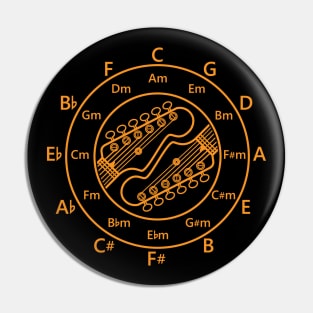 Circle of Fifths Electric Guitar Headstock Outlines Orange Pin