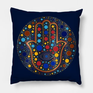 Hamsa Hand - Hand of Fatima colorful dot art Pillow