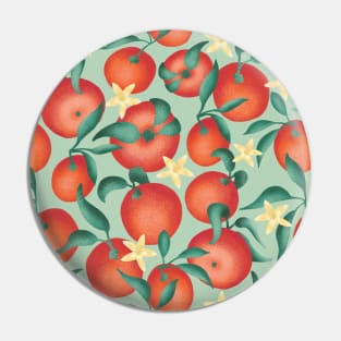 Oranges with leaves and flowers - Mint green background Pin