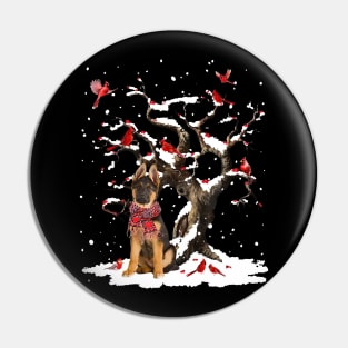 German Shepherd Scarf Cardinal Snow Christmas Pin