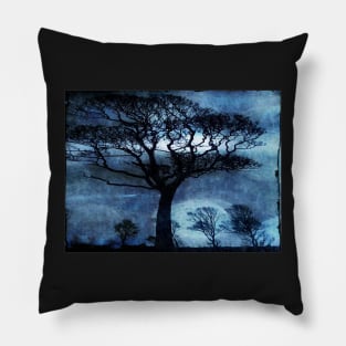 Windswept Downland Treescape in Blue Pillow