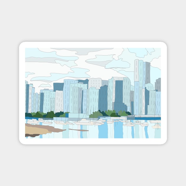 Vancouver waterfront: digital painting Magnet by JennyCathcart