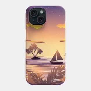 Tropical Island and Sailboat at Sunset Phone Case