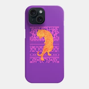 Hong Kong Neon Orange Tiger with Purple and Pink Floral Pattern - Animal Lover Phone Case