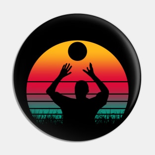 Travel back in time with beach volleyball - Retro Sunsets shirt featuring a player! Pin