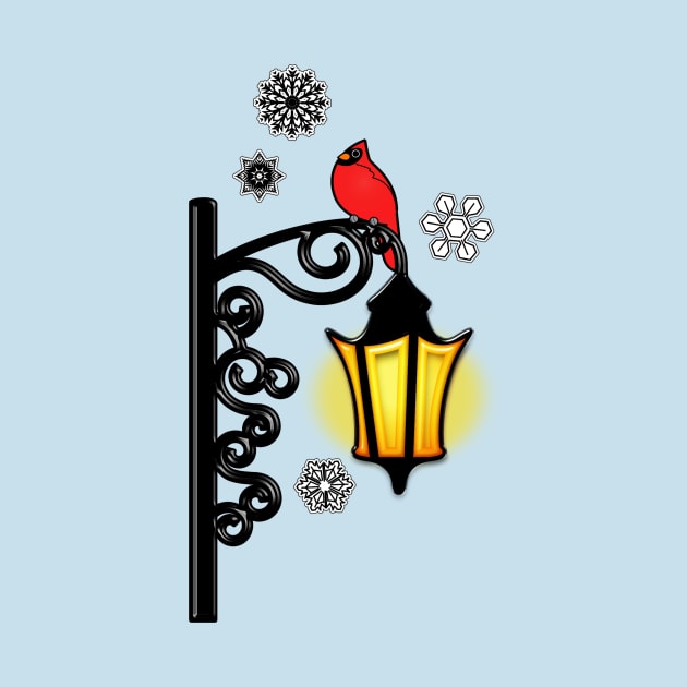 Winter Wonderland Cardinal on Lamp Post by PenguinCornerStore