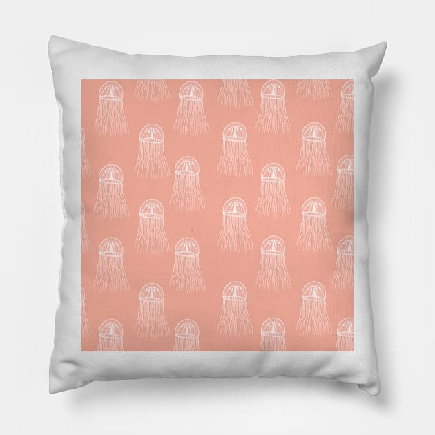 jellyfish aloha print pattern hawaii light pastel pink salmon and white Pillow by maplunk