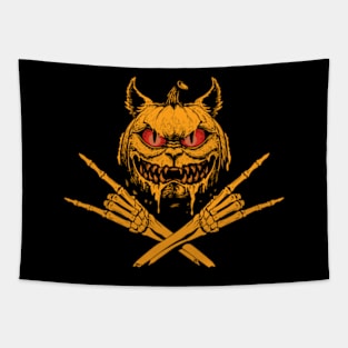 Pumpkin Cat Skeleton Tapestry