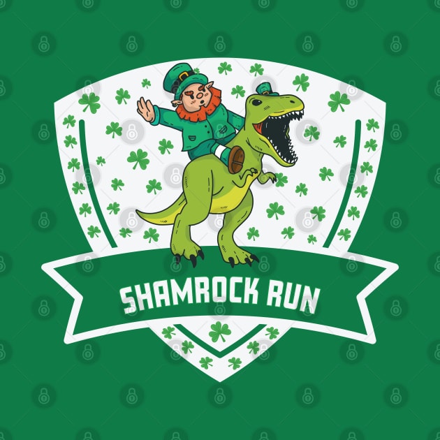 Shamrock Run Leprechaun Dinosaur Funny by Rosemarie Guieb Designs