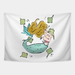 Mermaid with pet stingrays Tapestry