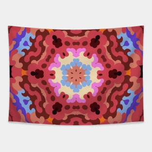 Retro Mandala Flower Red Blue and Orange Tapestry