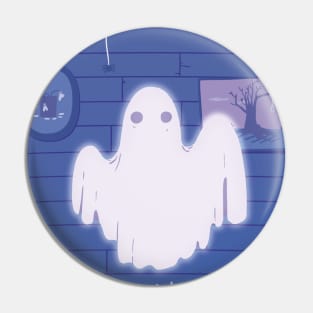 Cute Positive Ghost Light in Hunted Blue House Pin