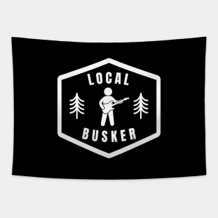 Local Busker Guitarist Silhouette Dark Theme Tapestry