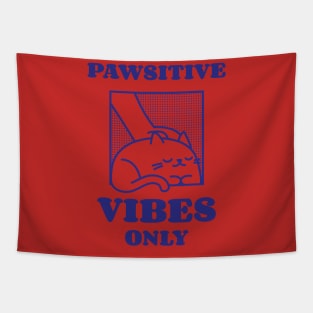 Pawsitive Vibes - Retro Cat Pun Tapestry