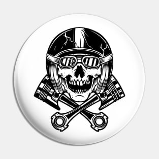 Abstract Skull Racer Helmet Crossed Pistons Pin