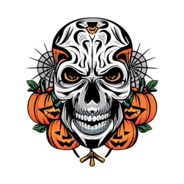 Halloween Skull with Pumpkins by emblemat2000@gmail.com