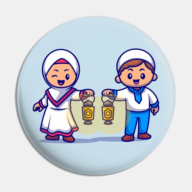 Cute Girl And Boy Moslem Bring Lantern Lamp Cartoon Pin by Catalyst Labs