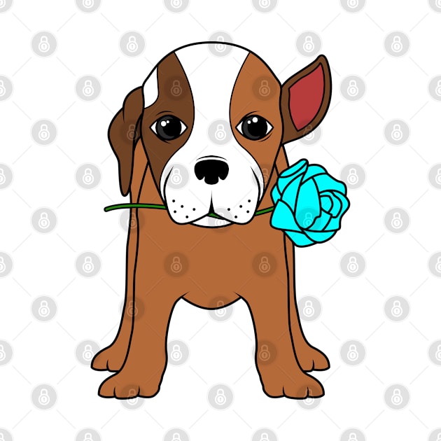 Dog with Ear and blue Rose by Markus Schnabel