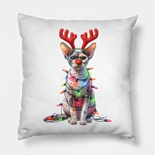 Christmas Red Nose Cornish Rex Cat Pillow