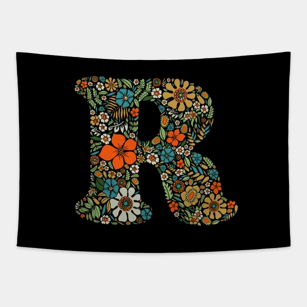 Hippie Floral Letter R Tapestry by zeljkica