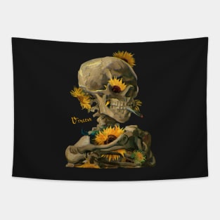 Van Gogh Skull, Sunflowers, Art, Aesthetic art, Surreal art, Tapestry