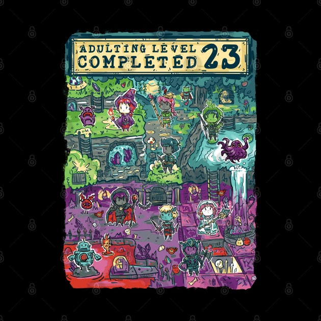 Adulting Level 23 Completed Birthday Gamer by Norse Dog Studio