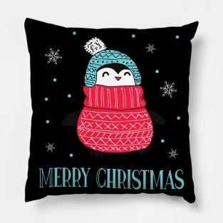 Merry Christmas Happy Penguin In The Snow Pillow