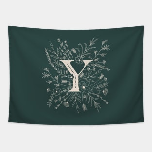 Botanical Letter Y (Forest Green) Tapestry