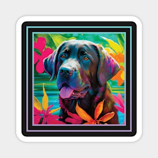 Loyal Labrador Retriever Floral Vibrant Tropical Digital Oil Painting Portrait Magnet