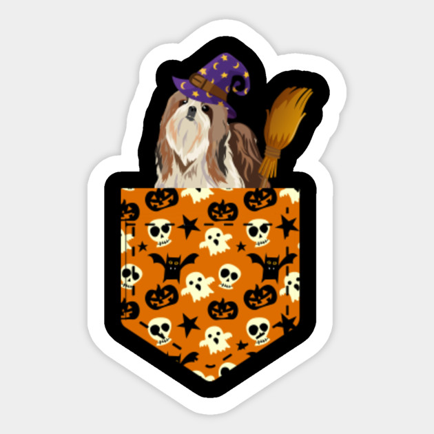 Cute Shih Tzu Pumkin Pocket Halloween Costume Scary Gift Cute Shih Tzu Pumkin Pocket Halloween C Sticker Teepublic Uk