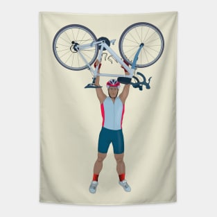 Cyclist Lifting a Bicycle Tapestry