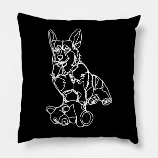 Dog Art Corgi and Toy White Line Drawing Pillow