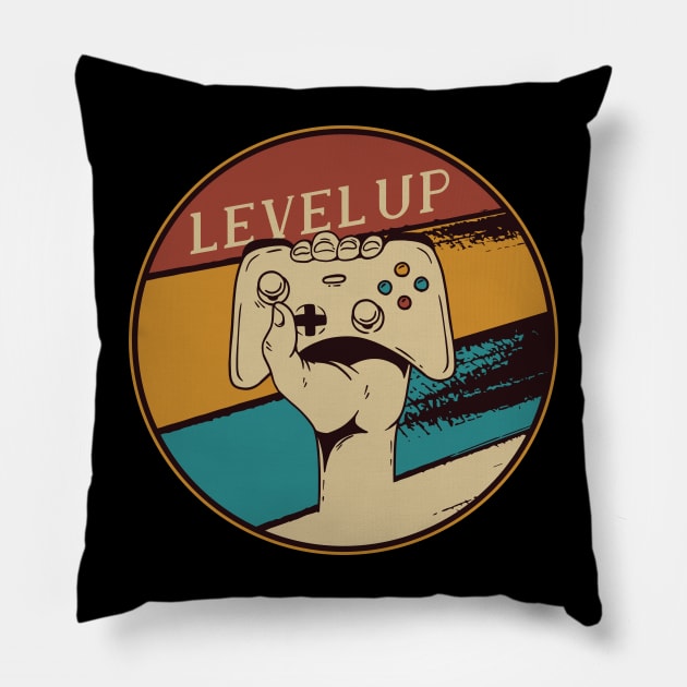 Level Up Retro Video Game Design for Gamer Pillow by Popculture Tee Collection