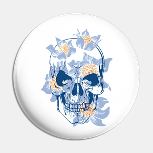 Blue Floral Skull Pin