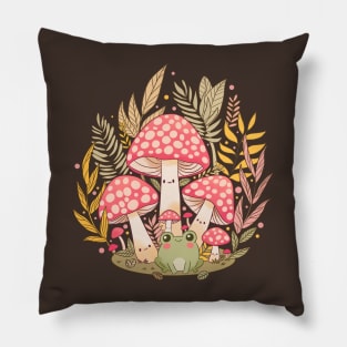 Cute Cottagecore vintage frog and mushrooms design Pillow