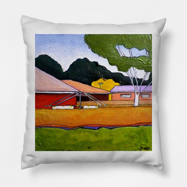 Australian Backyard with Hills Hoist Pillow by BillyLee